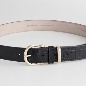 SOLD Other Stories Croc Embossed Leather Belt Women's XS Black and Gold Hardware